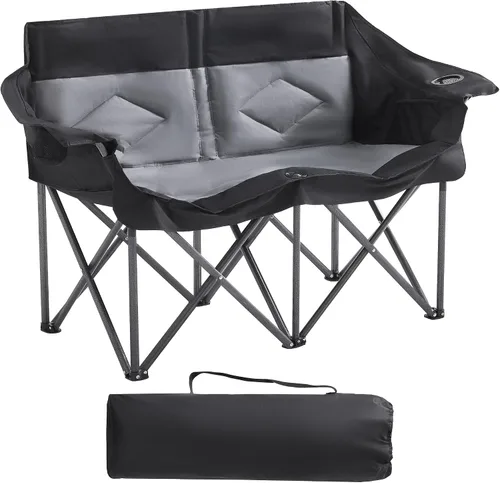 Vista 11 de Silla plegable doble de camping para 2 personas, resistente y de gran tamaño, soporta 800 libras con portavasos y bolsillo lateral para campamento