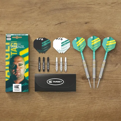 Vista 6 de Target Darts Rob Cross - Juego de dardos de punta de acero de latón 22G, juego de dardos de voltaje, edición Rob Cross Player, kit completo
