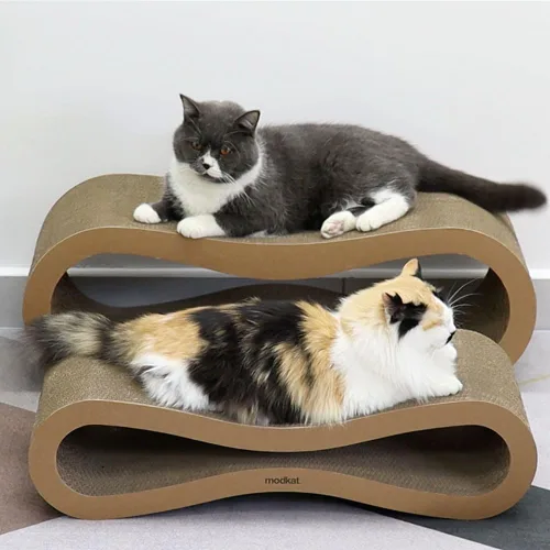 Vista 6 de Modkat® Premium 2 Juego de Rascadores para Gatos. Tamaños Grande (76.2L X 26.9H cm) y Pequeño (67.5L X 17.8H cm). Rasca, Juega, Salón. Cartón
