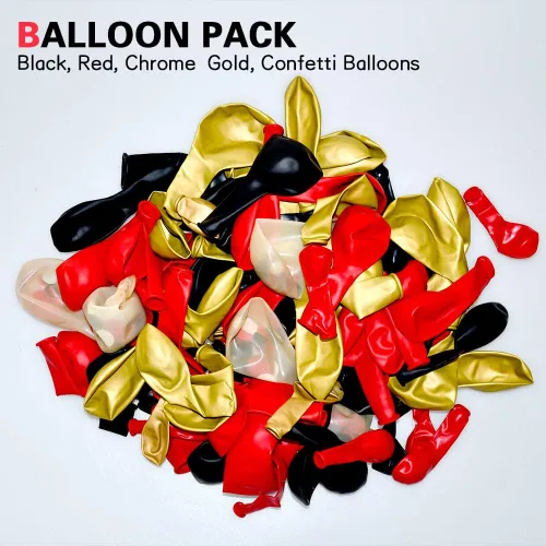 Vista 4 de Lukiituke Kit de arco de globos rojos, negros y dorados, 114 globos rojos, negros y dorados, 4 tamaños para cumpleaños, fiestas temáticas de casino