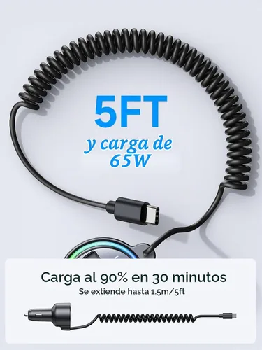 Vista 5 de Adaptador de coche de transmisor FM Bluetooth 5.4 de 77 W [PD3.0 65W+12W de carga rápida] Adaptador Bluetooth para automóvil