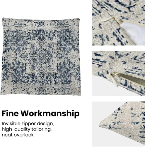 Vista 5 de Fundas de almohada Gohdiwh boho 16 x 16, juego de 2, fundas de almohada decorativas de diseño étnico, fundas de almohada de lino azul