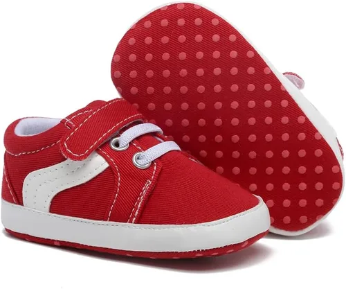 Vista 4 de Tenis de lona para bebés niños y niñas, suela suave, antideslizantes, ligeros, para recién nacidos, para primeros pasos, para cuna de 0 a 18 meses