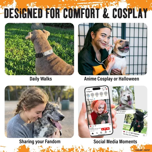 Vista 5 de Collar de perro Naruto para perros grandes, medianos, pequeños y XS: collar para perros de anime con licencia oficial de Naruto Shippuden Arena