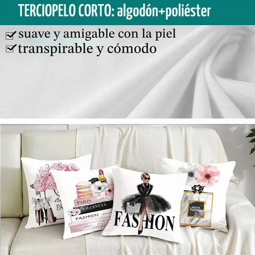 Vista 3 de Juego de 4 fundas de almohada de 18 x 18 pulgadas, color negro y rosa
