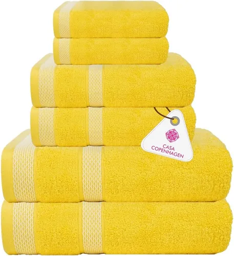Vista 68 de CASA COPENHAGEN Exotic - Juego de 6 toallas de diseño de 100% algodón egipcio, color azul aguamarina, 550 GSM, 2 toallas de baño, 2 toallas de baño