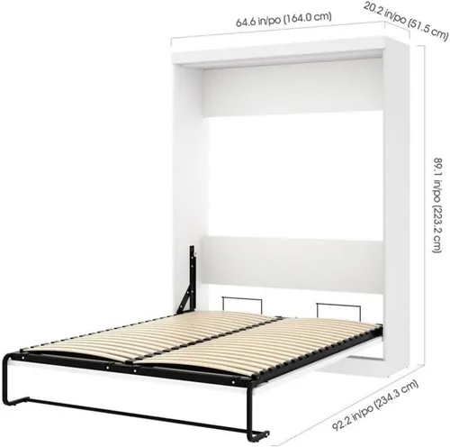 Vista 9 de Pemberly Row Cama de pared de doble montaje tamaño Queen con listones de madera en madera, en blanco, no necesita somier, fácil montaje