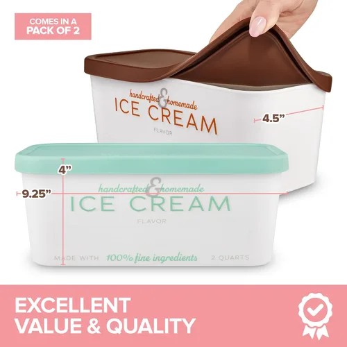 Vista 2 de Recipientes para helados con tapas herméticas de silicona (paquete de 2) de 2 cuartos de galón cada uno, recipientes reutilizables para congeladores