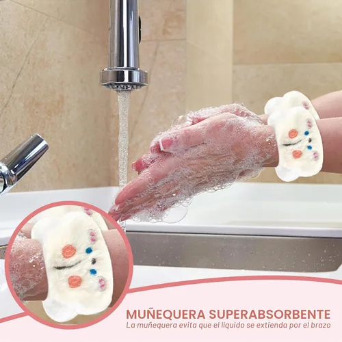 Vista 5 de CAVETEE Juego de 3 piezas de diadema linda - Diadema elástica cosmética de spa, pulsera para mujeres, cuidado facial y ducha Oreja de conejo blanco