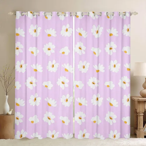 Vista 12 de Castle Fairy Daisy Florals Curtains for Living Room,Cartoon Wildflowers Window Drapes Bedroom Blackout,Retro Country Style Window Treatment Grommet