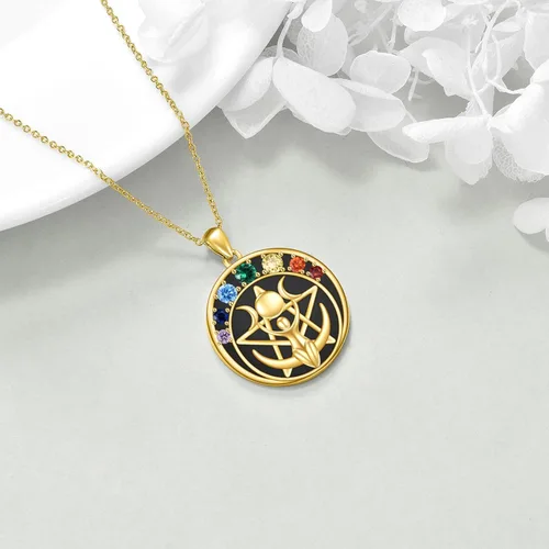 Vista 4 de LUHE Collar de plata de ley con dije de pentagrama de chakras y luna, pentáculo, celta, pagano, wiccano, amuleto mágico para mujeres, adolescentes