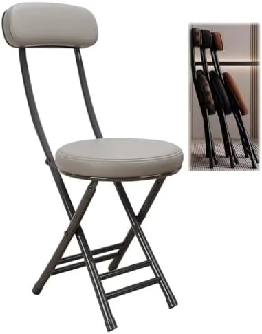 Vista 17 de Compact Foldable Bar Stool with Backrest & Round Cushion - Space-Saving Portable Chair for Kitchen, Dining, Living Room, Office & Balcony - Stylish