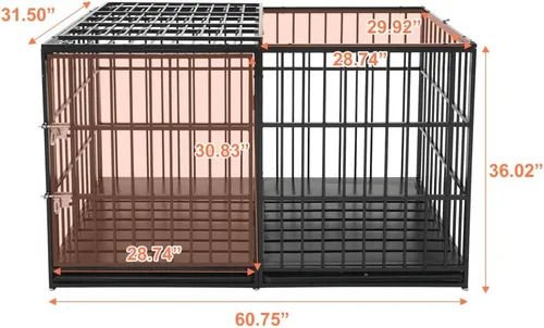 Vista 2 de Jaula para perros de acero al carbono resistente con puertas dobles, bandeja de ABS extraíble, acabado resistente al óxido para razas grandes