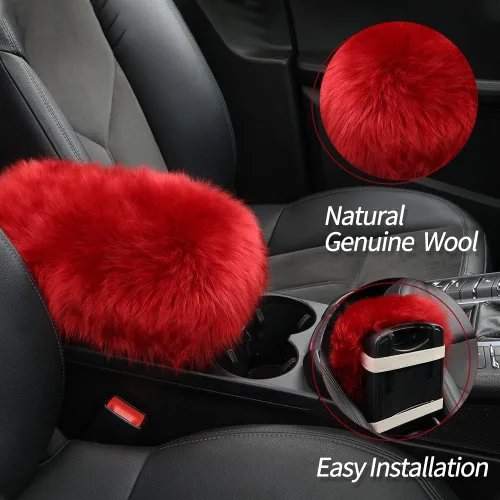 Vista 3 de IRIWOOL - Funda de reposabrazos de piel de oveja, cubierta de reposabrazos de auto, cojín suave de consola para coche, cubierta de consola central