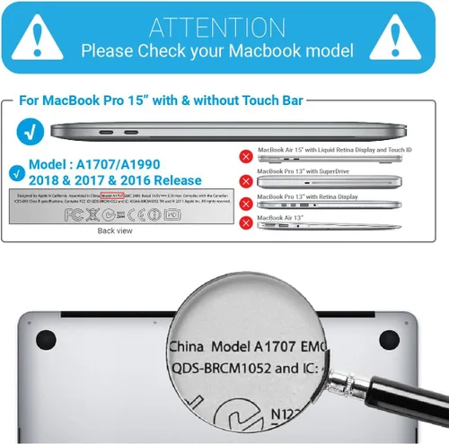 Vista 2 de IBENZER Compatible con Funda para MacBook Pro de 15 Pulgadas 2019 2018 2017 2016 A1990 A1707, Funda Rígida de Plástico con Cubierta de Teclado