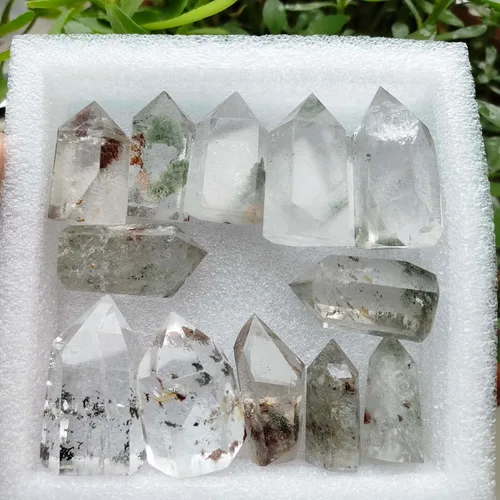 Vista 5 de 1 mini varita de cristal fantasma, torre de cristal fantasma, punto de cuarzo de jardín con punto de cristal escénico de lodalita para curación