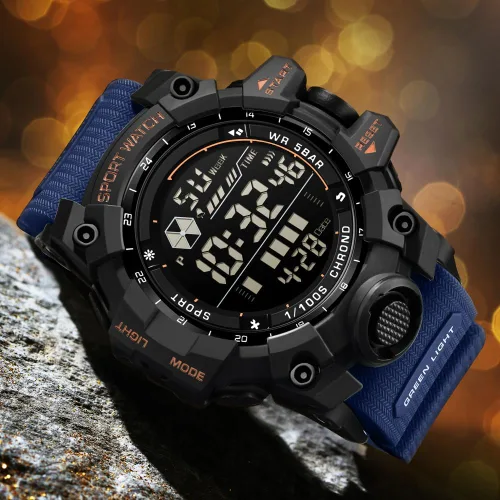 Vista 5 de FANMIS Reloj deportivo de cuarzo digital multifunción militar para hombre, impermeable, con alarma, LED, azul