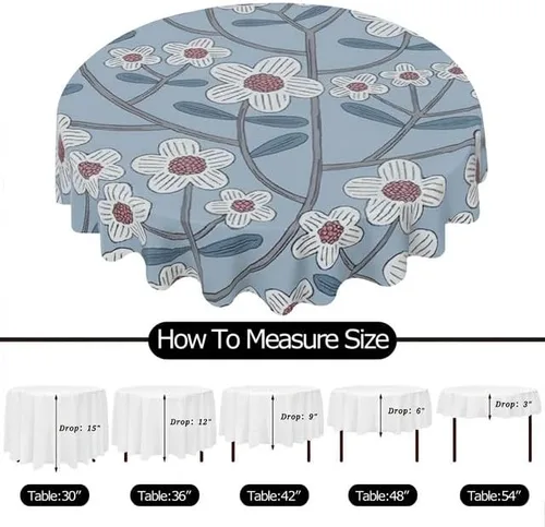 Vista 6 de Blue Floral Round Tablecloth Table Cloth Decor Washable Table Cover with Wrinkle Resistant for Home Kitchen Dining Room Picnic Camping Party Holiday