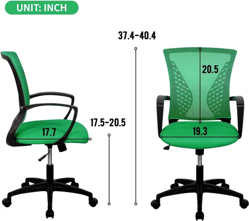 Vista 3 de Silla de oficina ergonómica de malla, silla de computadora con soporte lumbar, reposabrazos de respaldo medio, giratoria, ajustable, para mujeres