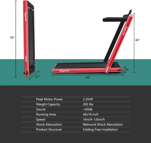 Vista 7 de GYMAX Caminadora Compacta, Caminadora Plegable de Doble Pantalla de 2.25HP para el Hogar con Control Remoto/Aplicación Inteligente, Caminadora