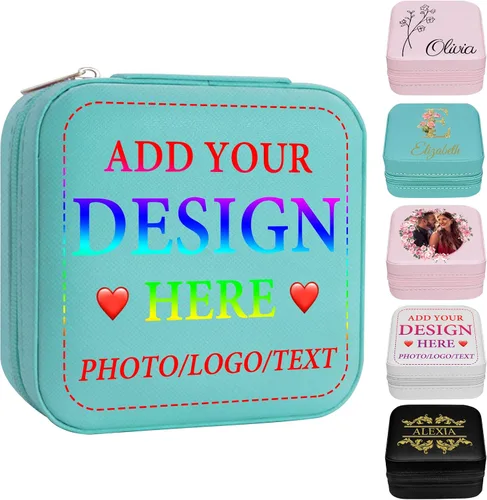 Vista 10 de Joyero personalizado con nombre, joyero de viaje portátil personalizado, organizador de joyas de cuero, cajas de dama de honor, boda, regalo