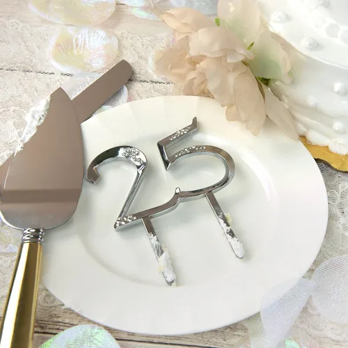 Vista 6 de Simplicity Pieza decorativa para decoración del 25 aniversario para decoración de pastel o arreglo floral, accesorio de boda, 4 x 2.75 pulgadas