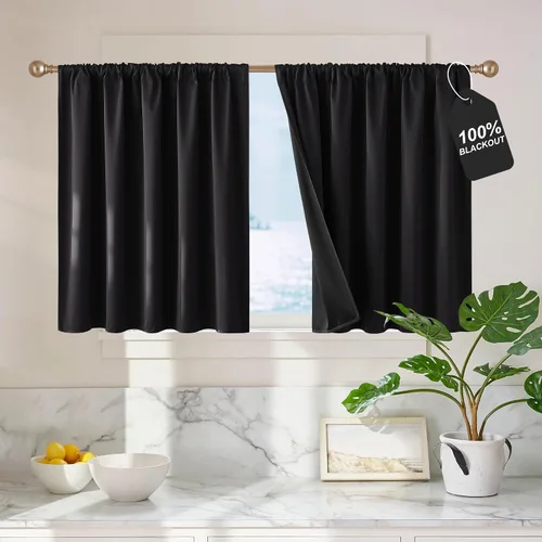 Vista 44 de NICETOWN Biscotti - Cortinas de cocina beige de 36 pulgadas de largo, bolsillo para barra, 100% opacas, casuales y relajantes, tratamientos