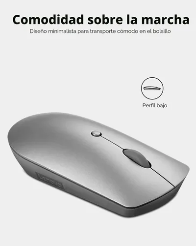 Vista 5 de Lenovo Ratón silencioso Bluetooth 600, sensor óptico azul, DPI ajustable, 4 botones, Microsoft Swift Pair, Windows, Chrome, GY50X88832, gris