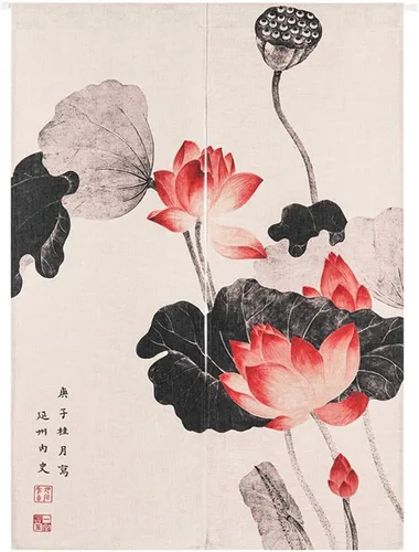 Vista 10 de Tapiz japonés Noren para puerta, moderno pájaro, hecho a mano, cortina de puerta, divisor de habitación para decoración del hogar, 33 x 35 pulgadas