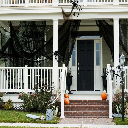 Vista 6 de NEBURORA Tela espeluznante de Halloween de 630 x 30 pulgadas, decoración espeluznante de Halloween, suministros de mansión encantada negra