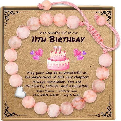 Vista 17 de Sereney Regalos de cumpleaños para niñas, pulseras de cuentas hechas a mano rosa para adolescentes