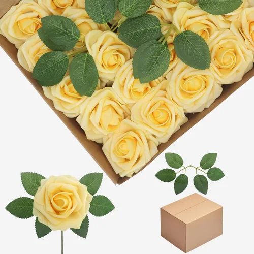 Vista 64 de Flores artificiales, rosas falsas de espuma de aspecto real, combo de flores artificiales de boda para ramos de boda, centros de mesa, arreglos