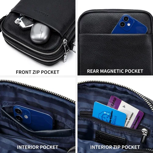 Vista 6 de Colins Keirs Bolsa de mensajero para hombre, correa ajustable casual, bolsa lateral para hombre, bolsa de hombro de cuero genuino para hombre, bolsa
