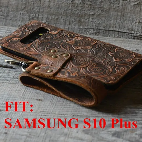 Vista 2 de Hecho a mano de cuero genuino estilo libro retro para Samsung Galaxy A73 A53 M53 A33 s10 plus cuero cartera caso