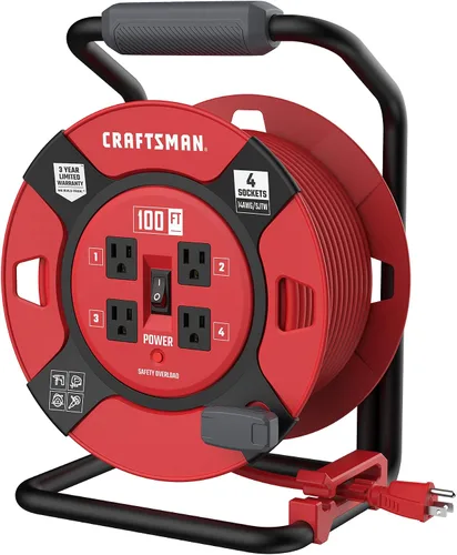 Vista 9 de CRAFTSMAN Carrete de cable de extensión retráctil de 50 pies con 4 tomas de corriente y cable resistente de 14AWG SJTW
