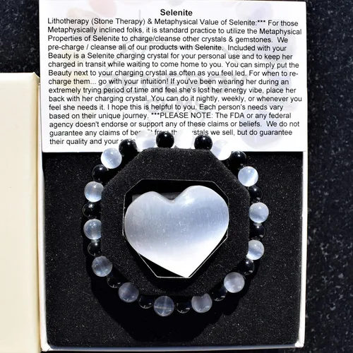 Vista 6 de Zenergy Gems - Pulsera con cuentas de cristal natural de 6mm y corazón de selenita para recargar incluido