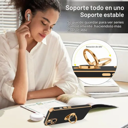 Vista 5 de BENTOBEN Funda para iPhone 13, funda para iPhone 13, ajuste delgado, soporte de anillo de 360°, soporte magnético para automóvil, soporte para Negro