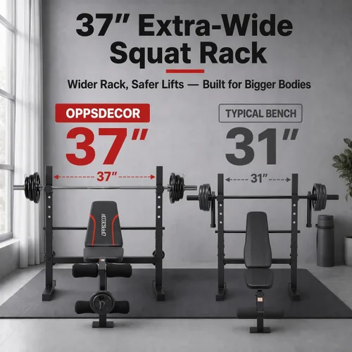 Vista 5 de OPPSDECOR Standard Weight Bench Set with Squat Rack, 900LBS Adjustable Bench Press Set with Leg Extension and Leg Curl, Foldable Flat Incline