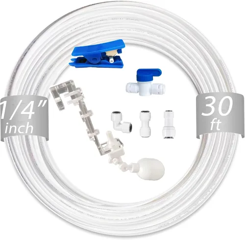 Vista 10 de NSF 1/4" y 3/8" Tubo de línea de agua y accesorios de conexión por empuje para filtro de agua de ósmosis inversa RO, 25 piezas de conectores + 30