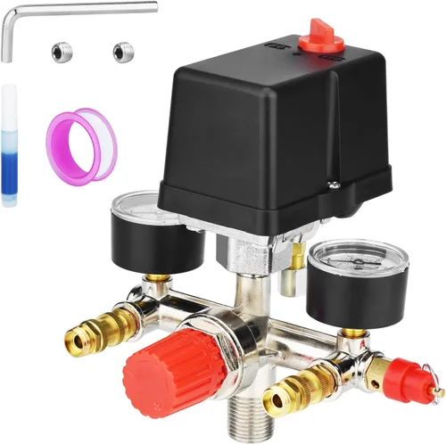 Vista 19 de Válvula de control universal del interruptor de presión del compresor de aire (90-120 PSI, 110V-240V) con regulador de 0-180 PSI y válvula de alivio