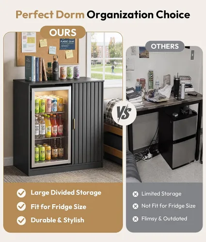 Vista 4 de Lamtor Mini gabinete para refrigerador estriado de 37 pulgadas con Negro