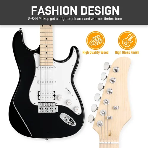 Vista 4 de Ktaxon - Kit de guitarra eléctrica de 39 pulgadas para principiantes, con pastillas HSS de 6 cuerdas, guitarra eléctrica de cuerpo sólido
