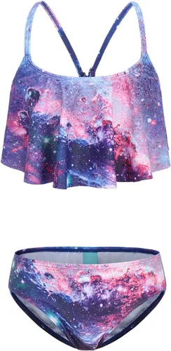 Vista 9 de Traje de baño de dos piezas para niñas, traje de baño hawaiano para niñas de 3 a 16 años Negro Rosa Rojo Floral