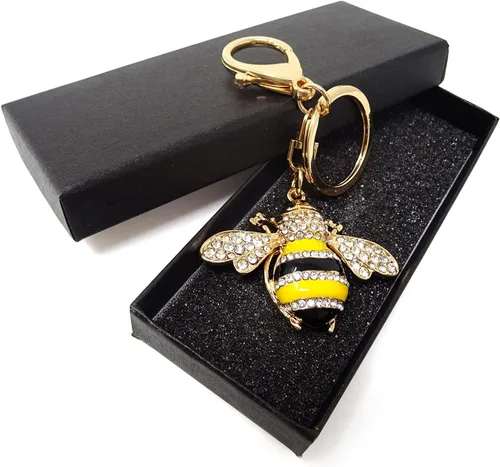 Vista 3 de Honbay 1 llavero de abeja con diamantes de imitación, llavero brillante de abejorro, decoración de animales en una caja para bolsa, monedero, cartera
