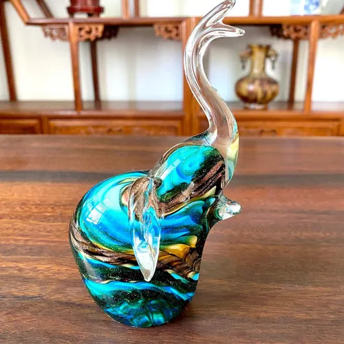 Vista 4 de Figuras de elefante Blwon de cristal, adorno de mesa, escultura de vida silvestre, artesanía, hecho a mano, soplado a mano, decoración del hogar