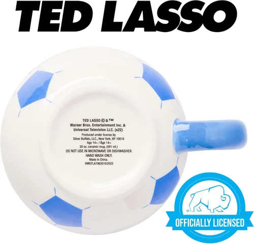 Vista 5 de Silver Buffalo - Taza de cerámica esculpida en 3D con forma de balón de fútbol de Ted Lasso Believe, 20 onzas Balón de fútbol Believe de 20 onzas
