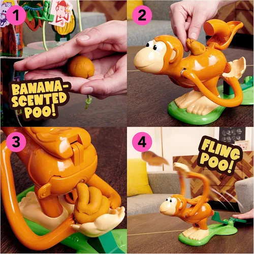 Vista 4 de Spin Master Games, Monkey See Monkey Poo, juego interactivo de mono para niños, incluye masa blanda perfumada de plátano, divertido juguete Monkey