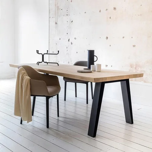 Vista 4 de Mesa moderna de madera maciza simple para el hogar, dormitorio, oficina, sala de reuniones, escritorio de computadora, patas de metal fuertes