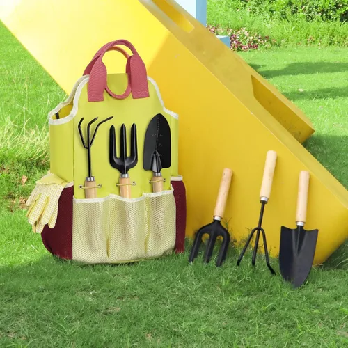 Vista 7 de Juego de herramientas de jardinería de 9 piezas, juego de herramientas de jardín resistentes con mango de madera, herramientas de mano premium