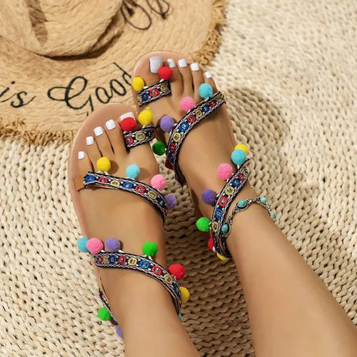 Vista 5 de Hbeylia Sandalias planas de mariposa para mujer, a la moda, informales, bohemias, elegantes, sandalias de gladiador, joyería con anillo